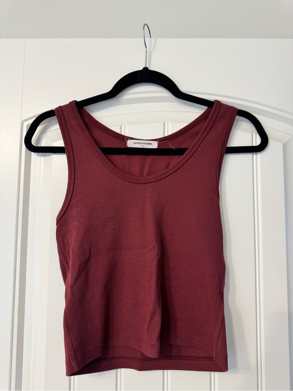 perfectwhitetee Ribbed Wine Crop Tank Top